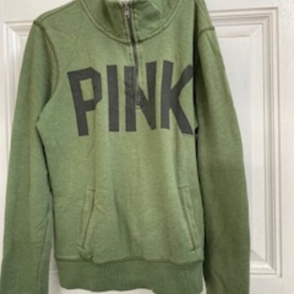 Victoria's Secret Tops - PINK LOVE Olive Green 1/2 Zip Long Sleeve Kangaroo Pouch Sweatshirt P/S